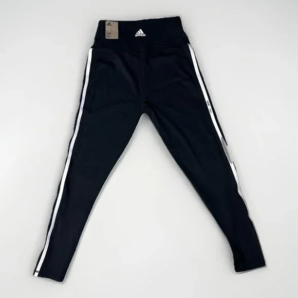 NWT Adidas Tights Women’s Medium Black White 3 Stripe 7/8 Training 3/4 Length - Picture 2 of 13